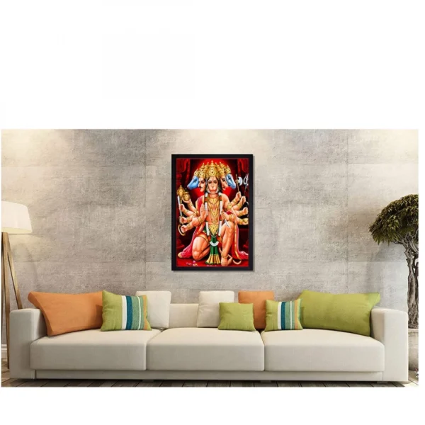 Generic Panchmukhi hanuman Painting with Synthetic Photo Frame (Multicolor) - Image 2