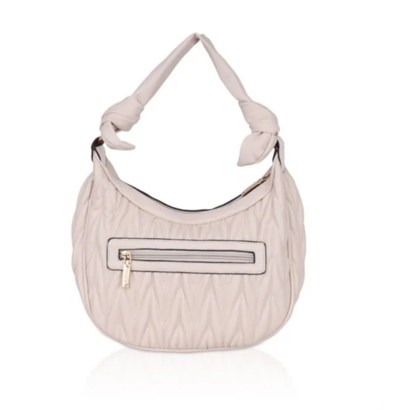 Generic Women's Faux Leather Textured Handbag (Beige White) - Image 4