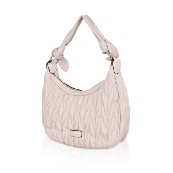 Generic Women's Faux Leather Textured Handbag (Beige White) - Image 6