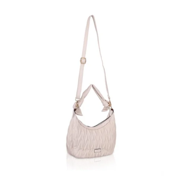 Generic Women's Faux Leather Textured Handbag (Beige White) - Image 3