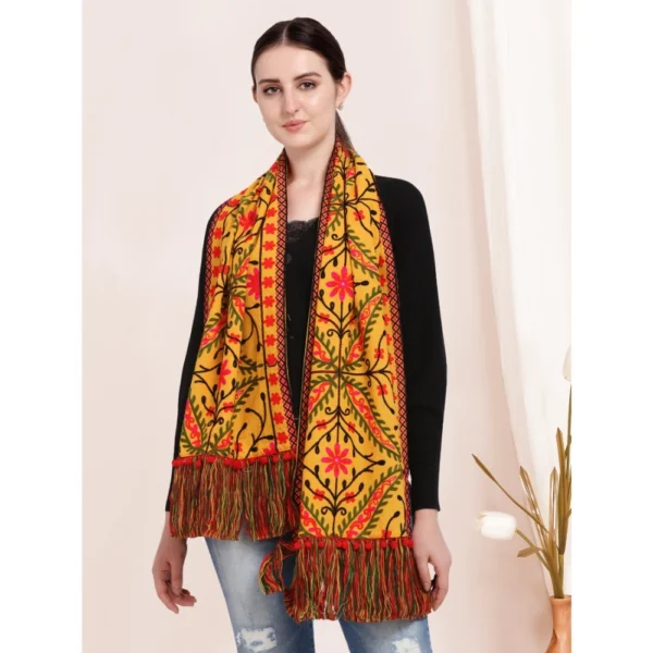 Generic Women's Cotton Embroidered Muffler (Mustard, Length: 0.5 to 1 Mtr) - Image 5