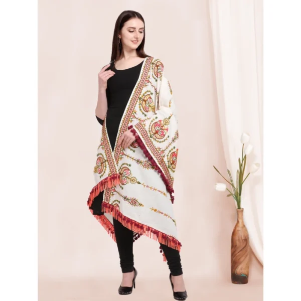 Generic Women's Cotton Embroidered Dupatta (Off White, Length: 0.5 to 1 Mtr) - Image 3