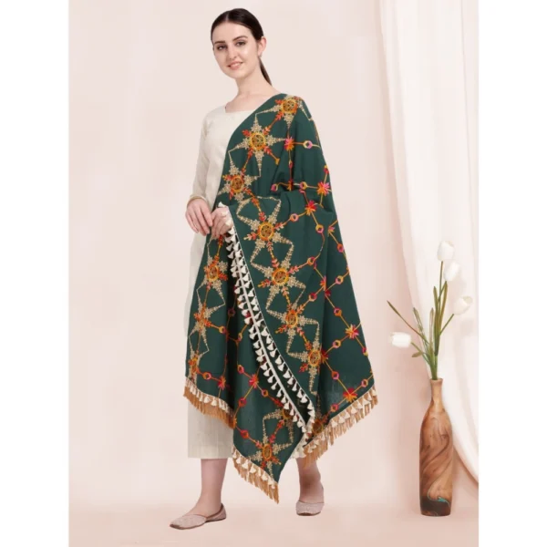 Generic Women's Cotton Embroidered Dupatta (Green, Length: 0.5 to 1 Mtr) - Image 4