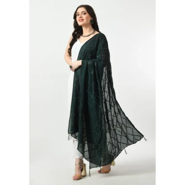 Generic Women's Chanderi Self Design Dupatta (Green, Length: Free Size) - Image 3