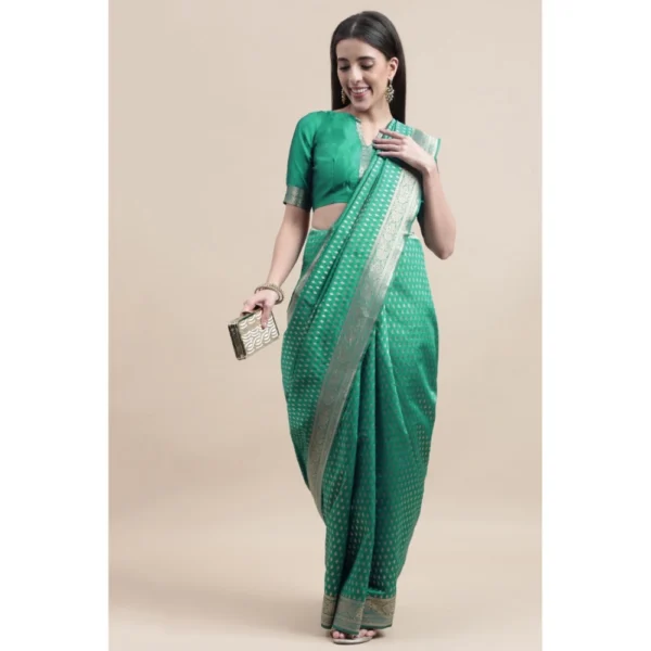 Generic Women's Kanjivaram Silk Designer Weaving Saree With Unstitched Blouse (Green, 5.50 Mtrs) - Image 2