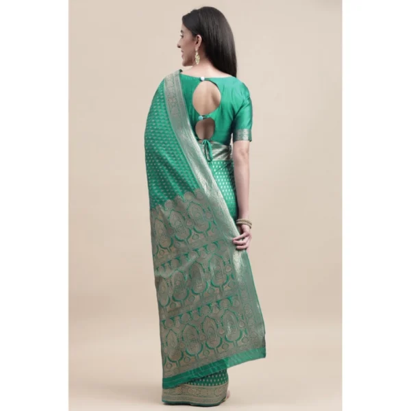 Generic Women's Kanjivaram Silk Designer Weaving Saree With Unstitched Blouse (Green, 5.50 Mtrs) - Image 3