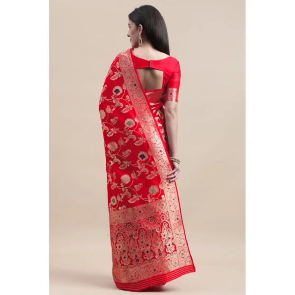 Generic Women's Kanjivaram Silk Designer Weaving Saree With Unstitched Blouse (Red, 5.50 Mtrs) - Image 2