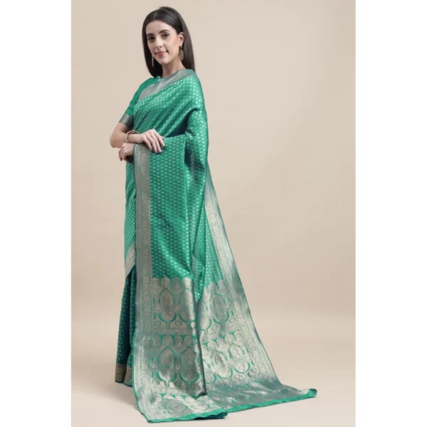 Generic Women's Kanjivaram Silk Designer Weaving Saree With Unstitched Blouse (Green, 5.50 Mtrs) - Image 4