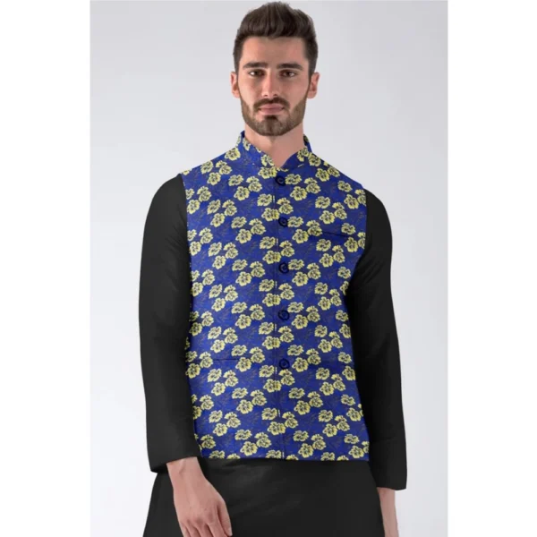 Generic Men's Jacquard Printed Full Sleeve Waistcoat (Blue) - Image 2