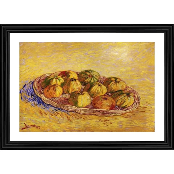 Generic Still Life with Basket of Apples 1887 Painting With Wood Photo Frame (Multicolor)