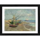 Generic Fishing Boats on the Beach 1888 Painting With Wood Photo Frame (Multicolor)