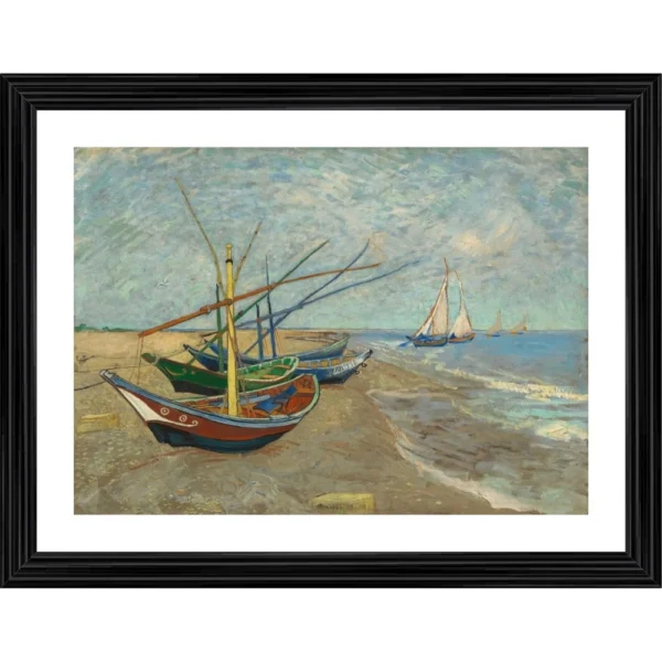 Generic Fishing Boats on the Beach 1888 Painting With Wood Photo Frame (Multicolor)