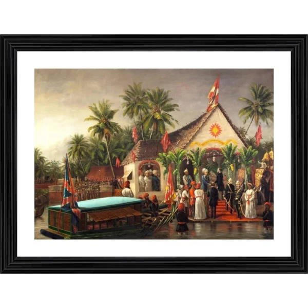 Generic Historic Meet Maharaja of Travancore & British Officials 1880 Painting With Wood Photo Frame (Multicolor)