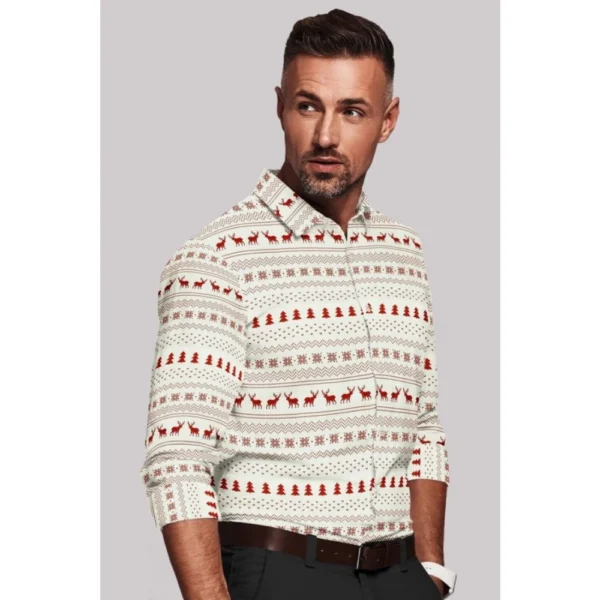 Generic Men's Cotton Blended Printed Full Sleeve Shirt (White-Red) - Image 4