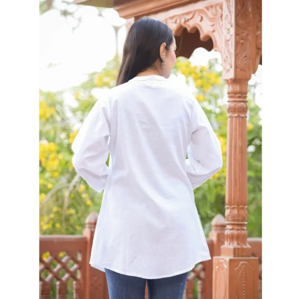 Generic Women's Cotton Solid Full Sleeve Band collar Tunic (White) - Image 5