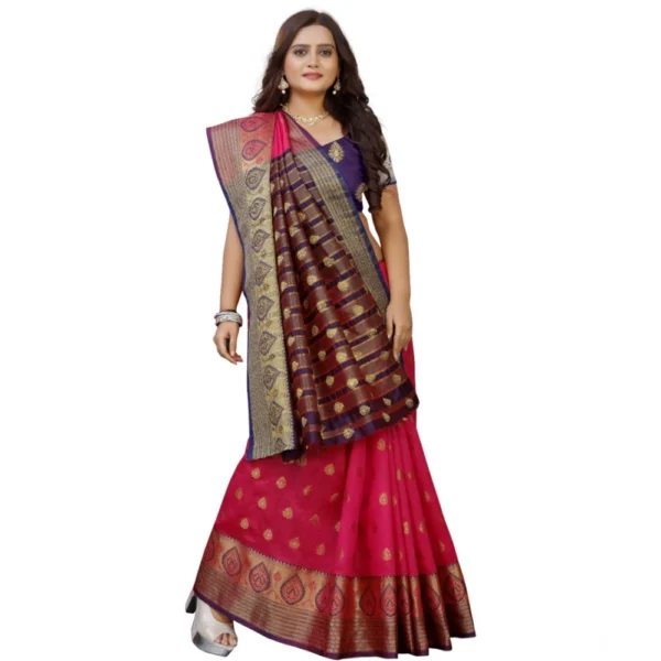 Generic Women's Silk Blend Woven Saree With Unstitched Blouse 5.5Mtr (Multicolor) - Image 3