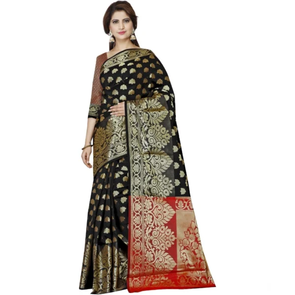 Generic Women's Jacquard Woven Saree With Unstitched Blouse 5.5Mtr (Black)