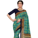 Generic Women's Georgette Floral Print Saree With Unstitched Blouse 5.5Mtr (Dark Green)