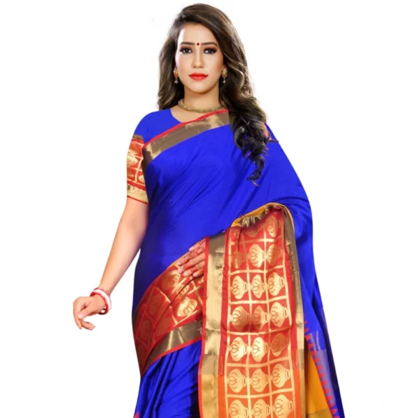 Generic Women's Jacquard Woven Saree With Unstitched Blouse 5.5Mtr (Blue) - Image 2