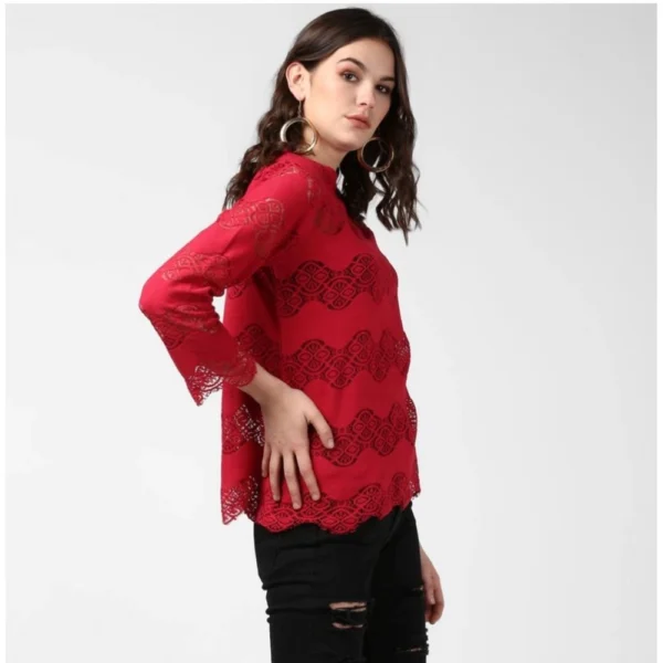 Generic Women's Cotton Self Design Long Sleeves Top (Maroon) - Image 4