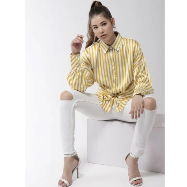 Generic Women's Polyester Striped Long Sleeves Top (Yellow) - Image 5