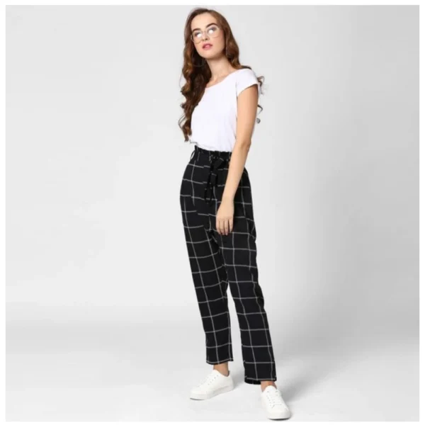 Generic Women's Polyester Checkered Elasticated Trousers (Black - White) - Image 3