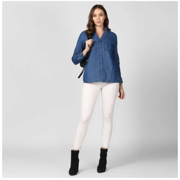 Generic Women's Denim Solid Long Sleeves Top (Blue) - Image 4