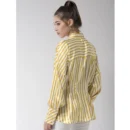 Generic Women's Polyester Striped Long Sleeves Top (Yellow)