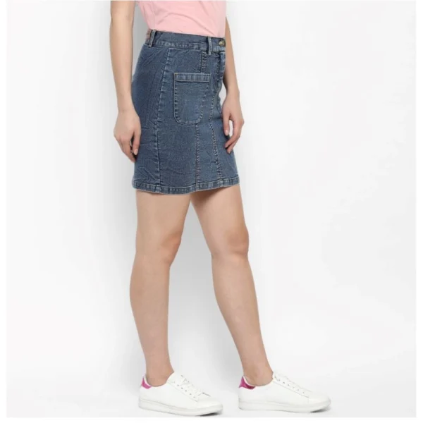 Generic Women's Denim Front Pocket Buttoned Skirt (Blue) - Image 4