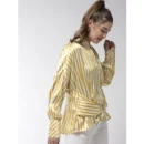 Generic Women's Polyester Striped Long Sleeves Top (Yellow)