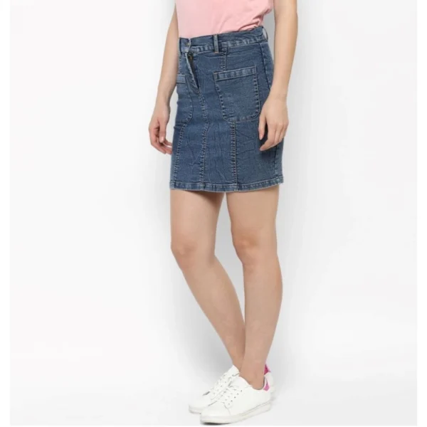 Generic Women's Denim Front Pocket Buttoned Skirt (Blue) - Image 3