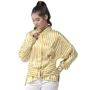 Generic Women's Polyester Striped Long Sleeves Top (Yellow)