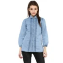 Generic Women's Denim Solid 3-4th Sleeves Standard Length Shirt (Blue)