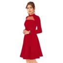 Generic Women's Knitting stretchable Solid Round Neck Full Sleeve Dress (Red)