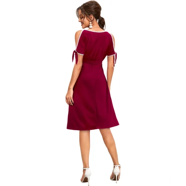 Generic Women's Knitting stretchable Solid Round Neck Sleeveless Dress (Maroon) - Image 5