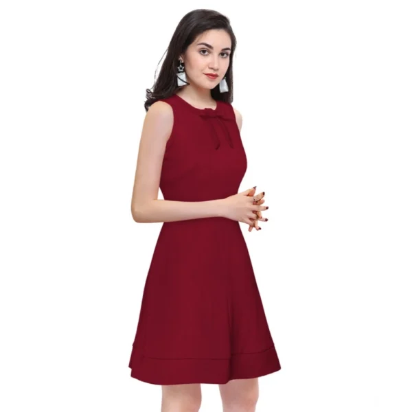 Generic Women's Polyester Solid Round Neck Sleeveless Dress (Maroon) - Image 4