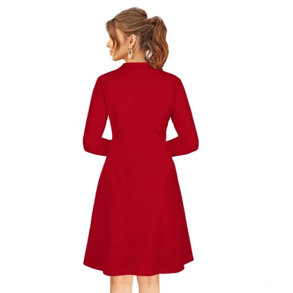 Generic Women's Knitting stretchable Solid Round Neck Full Sleeve Dress (Red) - Image 5