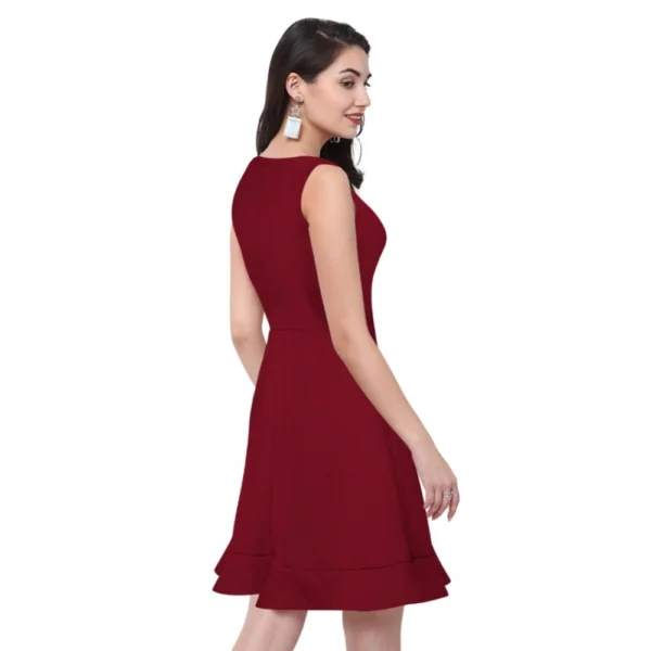 Generic Women's Polyester Solid Round Neck Sleeveless Dress (Maroon) - Image 5