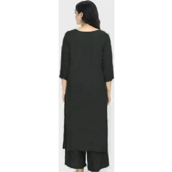 Generic Women's Cotton Embroidery 3-4th Sleeve Calf Length Kurti with Pant Set (Black) - Image 4