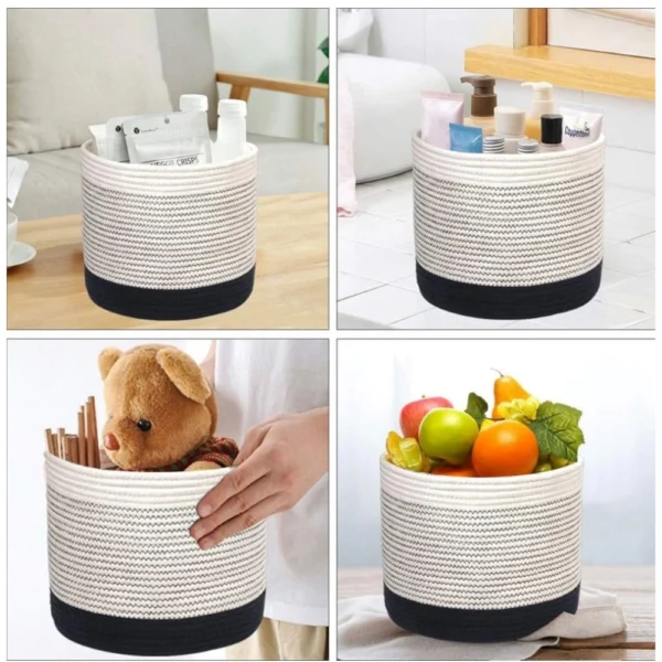 Generic Cotton Large Woven Storage Basket 10x10 Inch Pack of 1 (White) - Image 4