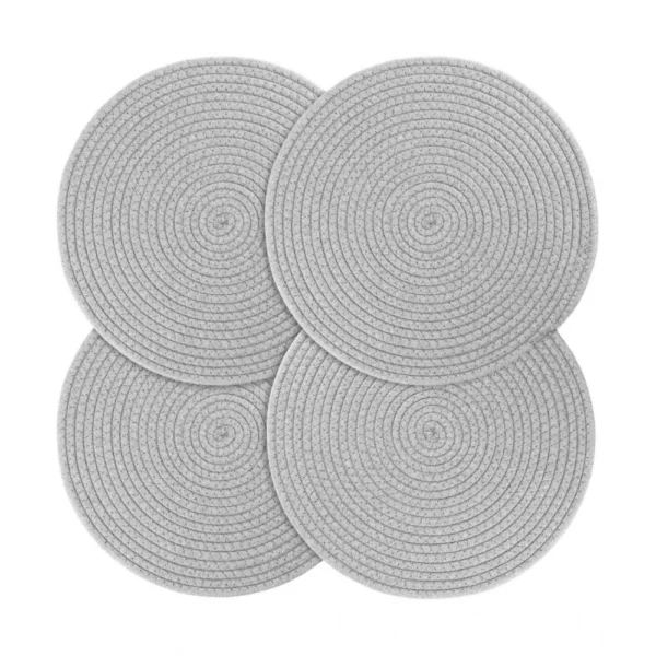 Generic Cotton Dining Table Round Placemat Mats Set of 4 (Grey)