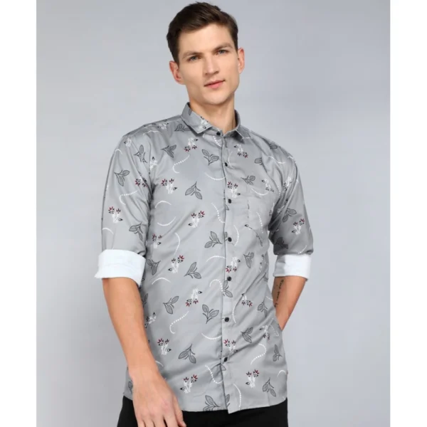 Generic Men's Casual Viscose Rayon Printed Full Sleeve Collar Shirt (Grey)