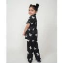 Generic Girl's Silk Bleand Printed Short Sleeve Night Suit Set (Black)