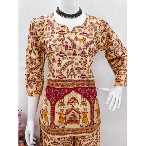 Generic Women's Cotton Jaipuri Printed 3-4th Sleeve Co ord Set (Multicolor) - Image 4