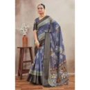 Generic Women's Crepe Silk Printed Saree With Unstitched Blouse 5.5Mtr (Grey)