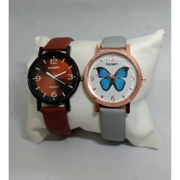 Generic Women's Casual Leather New Stylish Watch Pack Of-2 (Assorted)