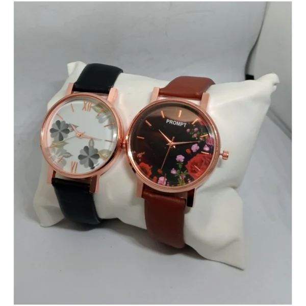 Generic Women's Casual Leather New Stylish Watch Pack Of-2 (Assorted)